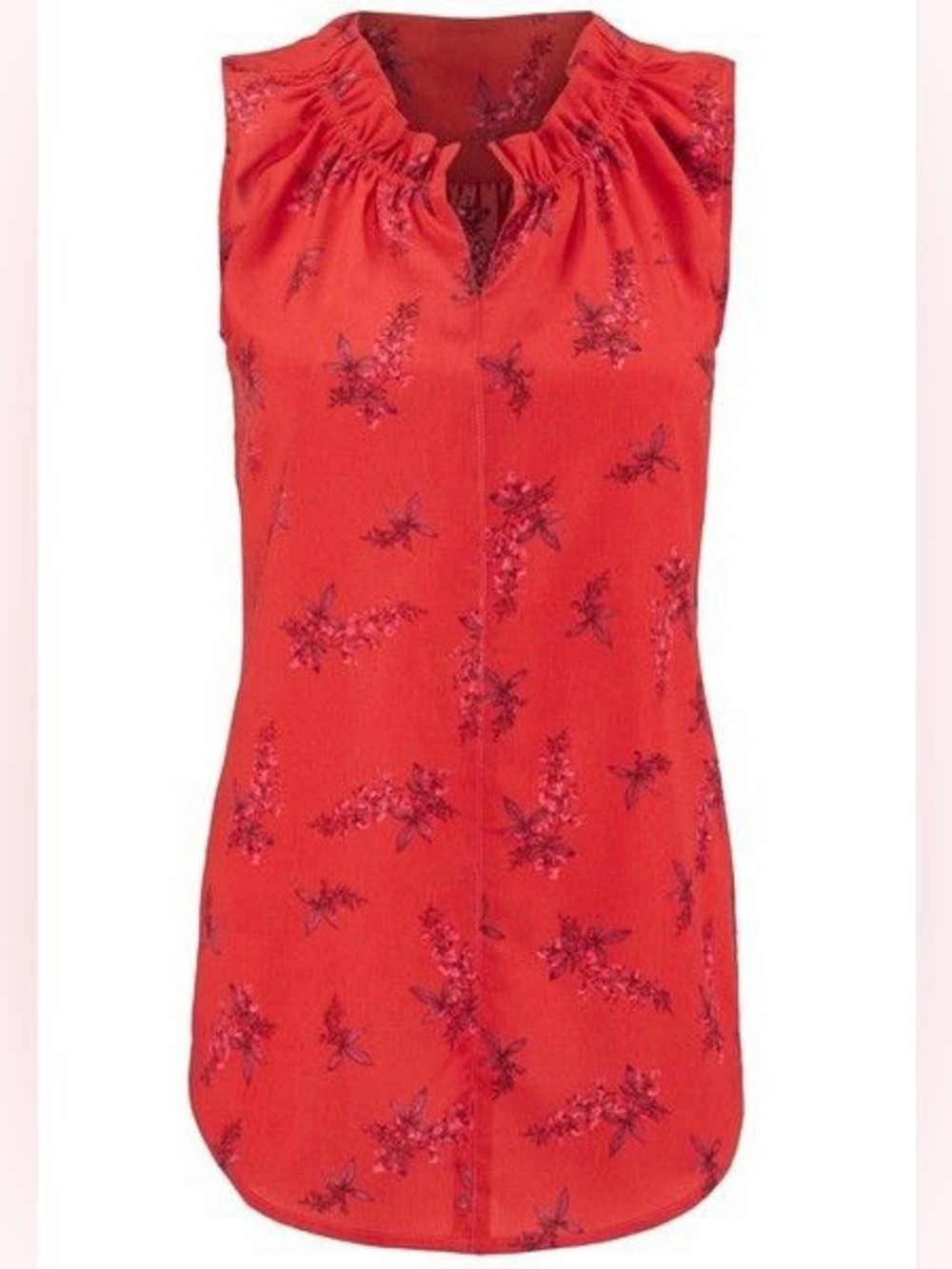 CAbi Sprig Blouse Red Floral Sleeveless Ruffle V-Neck Tank Style #5222 Size XS